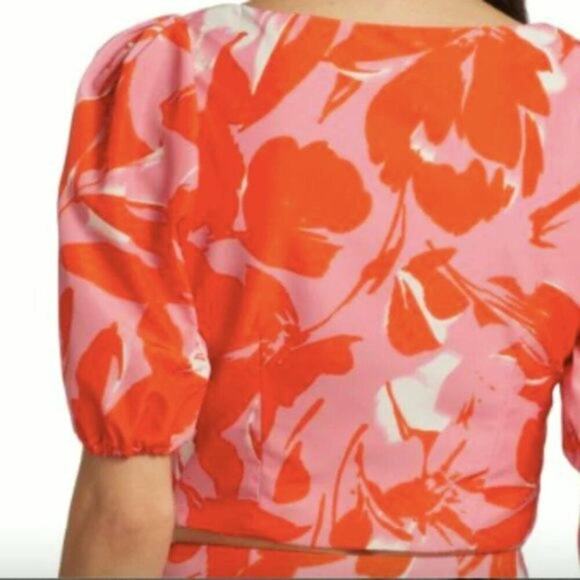 ML Monique Lhuillier Printed Taffeta Crop Top 10 - Picture 2 of 11